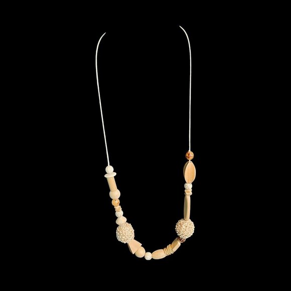 Boho Natural Wood Bead Necklace Earrings Set Chunky Statement Artisan Jewelry - Picture 2 of 10